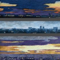 Wschody na Sadach_tryptyk, tłusty pastel, 15 x 70 cm, 10 x 70 cm, 20 x 70 cm, 2020, kolekcja prywatna - Polska